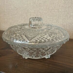 Early American Prescut Clear Candy Dish/Anchor Hocking Clear Prescut Candy Bowl